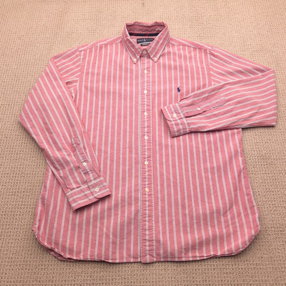 Ralph Lauren Custom Fit Striped Button Down Shirt Mens XL Red White Blue - Picture 2 of 8
